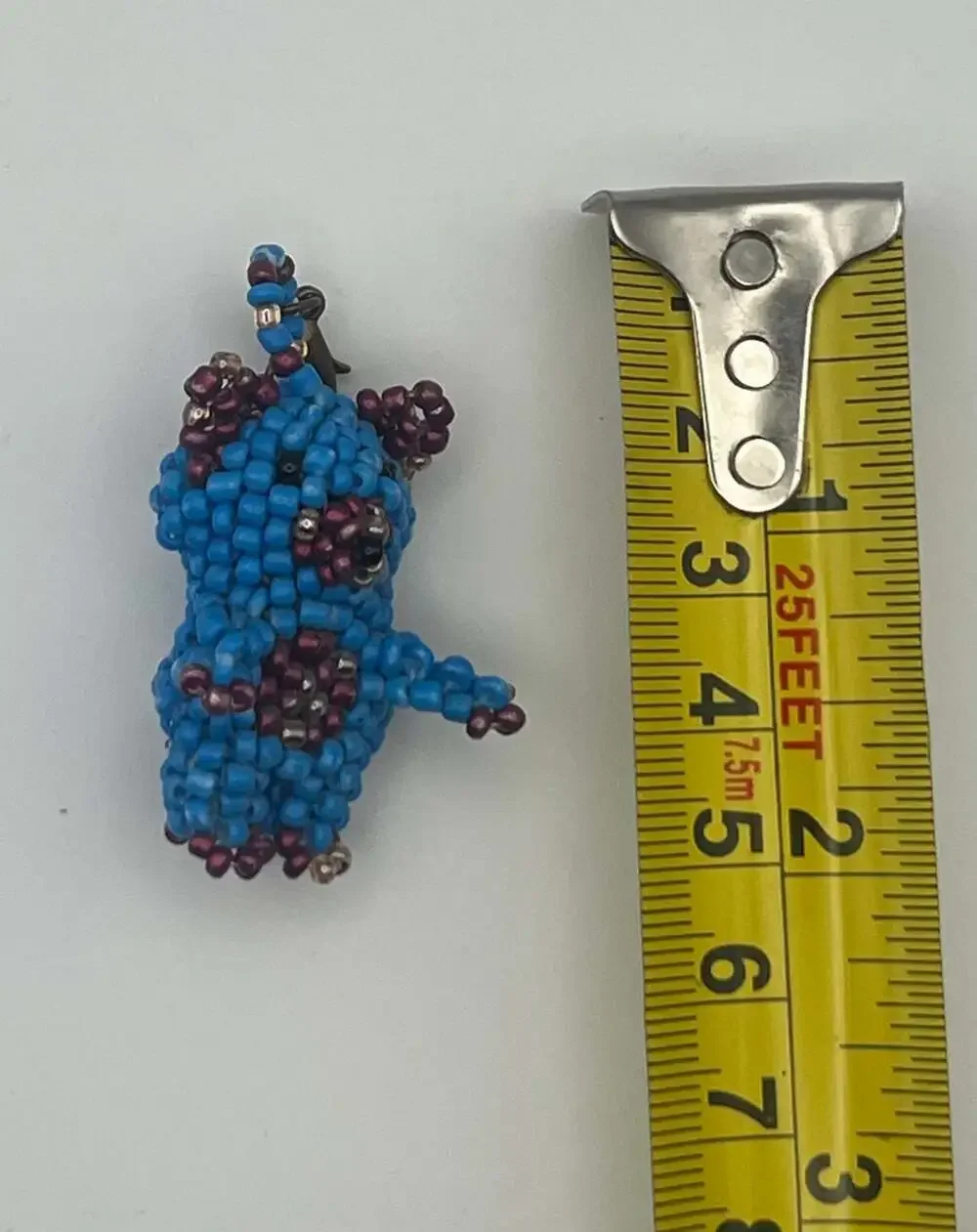 Handmade 3D Beaded Teddy Bear Keychain Charm, Blue and Maroon